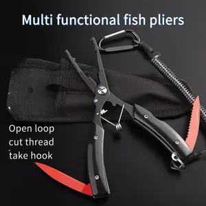 [W] Multi-Functional Fish Pliers with Stainless Steel Folding Knife Combination, Includes Storage Bag |   Open Loop Cut Thread Tool |   Crimping Tool |   Line Cutter |   Hook Remover, Without Battery