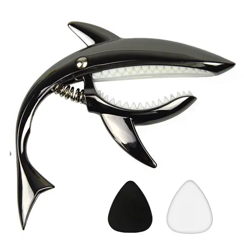 RRAYIA Zinc Alloy Unique Shape Guitar Capo - Clamp Area Accessory with 2 Picks, Clean Dampening, Sustain Boost, Soft Silicon Teeth, Fret Buzz Free, Durable Grip for Acoustic, Electric, Classical Guitars, Banjouke to Fretless Bass, Musician Gift