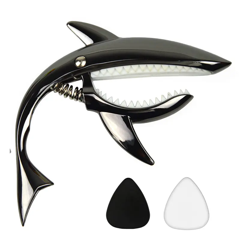 RRAYIA Zinc Alloy Unique Shape Guitar Capo - Clamp Area Accessory with 2 Picks, Clean Dampening, Sustain Boost, Soft Silicon Teeth, Fret Buzz Free, Durable Grip for Acoustic, Electric, Classical Guitars, Banjouke to Fretless Bass, Musician Gift