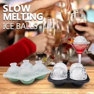 Ice Ball Mould, Round Ice Cube Tray, Ice Cube Tray with Lid and Funnel, BPA Free, Stackable, for Cocktail, Whiskey, Juice (Grey Football)