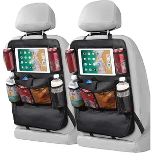 Car Backseat Organizer with Touch Screen Tablet Holder-2 Pcs,9 Storage Pockets Car Storage Organizer, Protectors Kick Mats Travel Accessories for Kids-Black