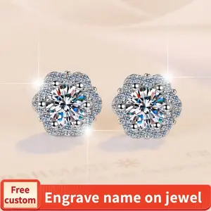 S925 Sterling Silver Little Flower Ear Stud Plum Blossom Synthetic Moissanite Earrings Daily Life Earrings-624