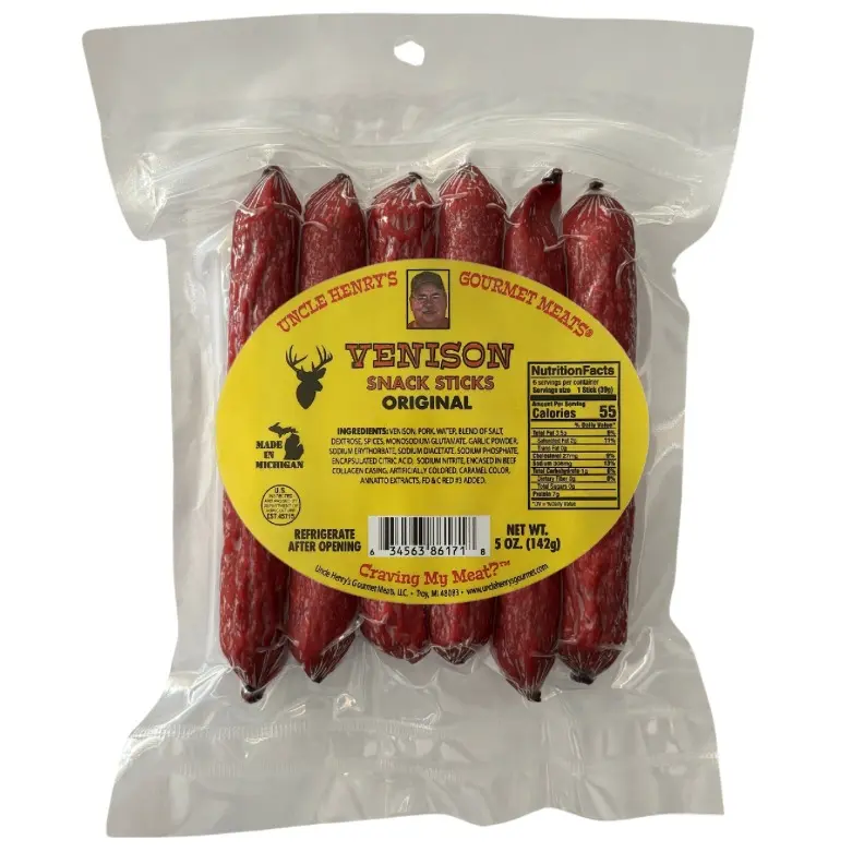Uncle Henry's Gourmet Meats Wild Game Jerky Sticks - Low Sugar Assorted Meat Snacks, Dried Snack - 5 oz Bag