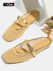 Women's Fashion Square Toe Summer Outdoor Sandals, Boho Casual Sandals, Breathable Mesh Lace-Up Shoes, Rivets Design, Casual Beach Footwear