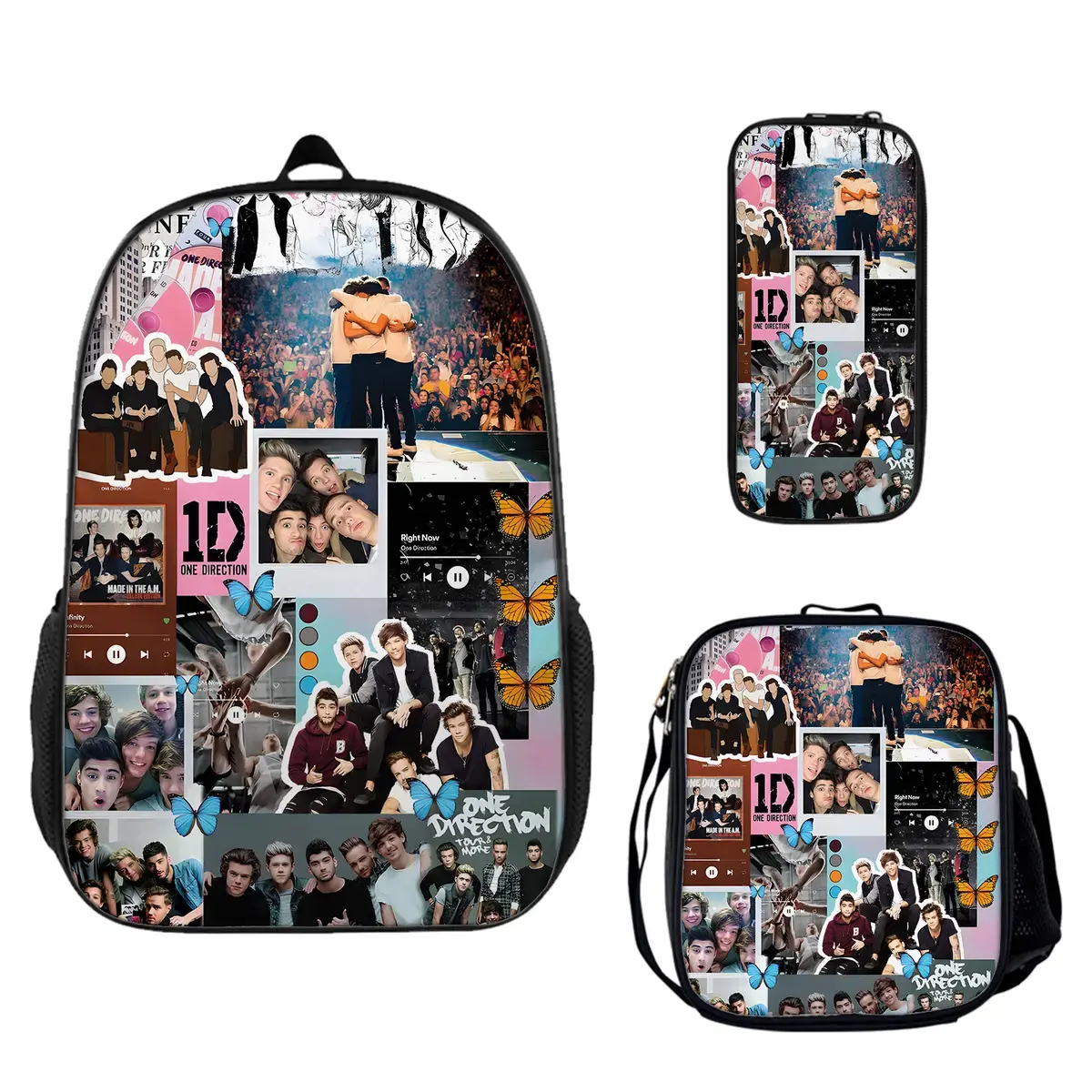 1 Direction 3-Piece Large Capacity Backpack Set - School Bookbag, Insulated Lunch Box, Pencil Pouch for Teen Fans, Lightweight Travel Daypack Birthday Gift c-176