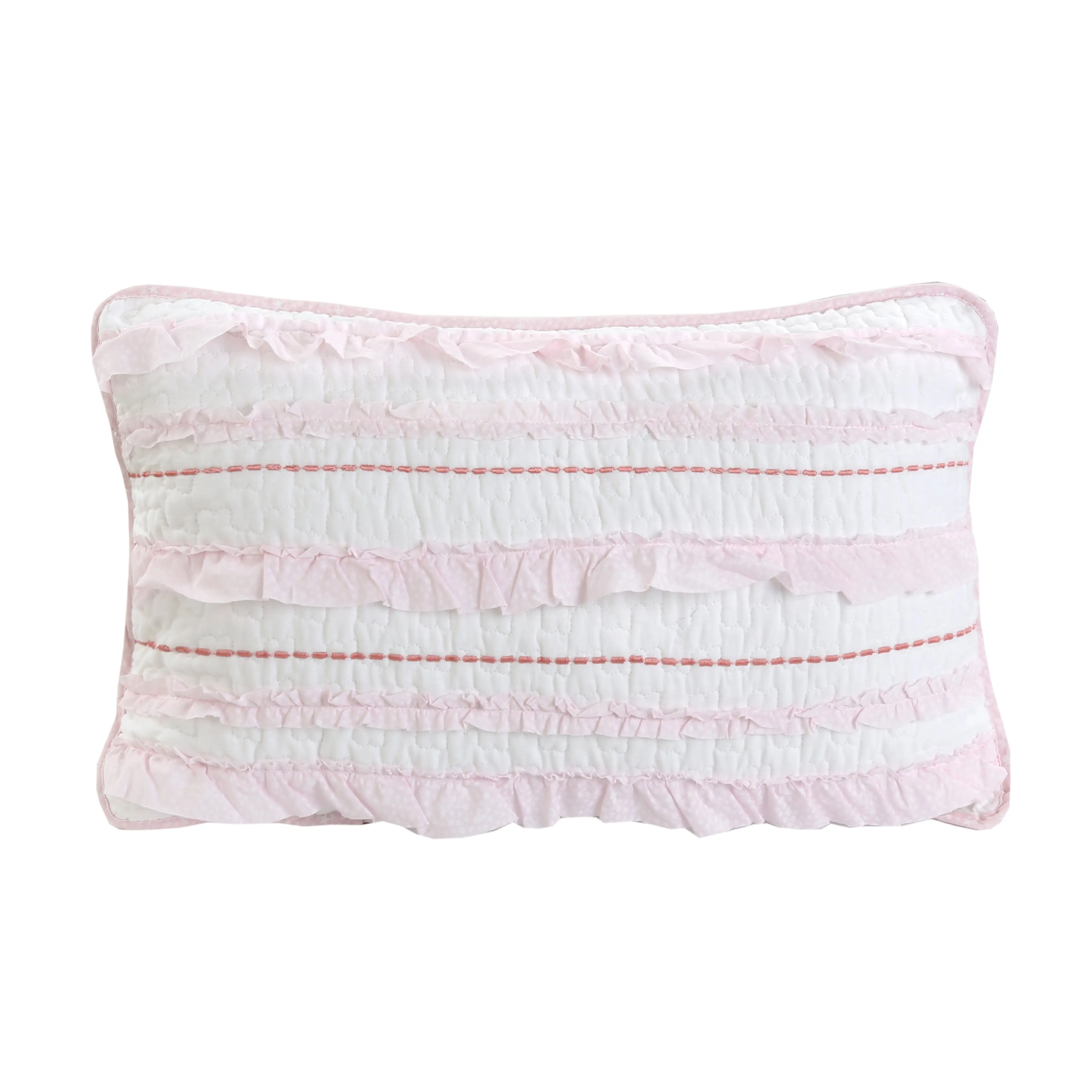 Pretty in Pink Girly Ruffle Star Stripped Embroidered Rectangular Décor Throw Pillow