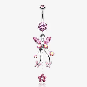 Butterfly Flower Garden Dangle Sparkle Belly Button Ring