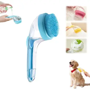 2 in 1 Dog Bath Brush with Shampoo Dispenser Adjustable Fine Teeth for Long Short Haired Dogs Cats Shower Pet Grooming Massage Brush Blue Silicone Pet Bath Brush Set
