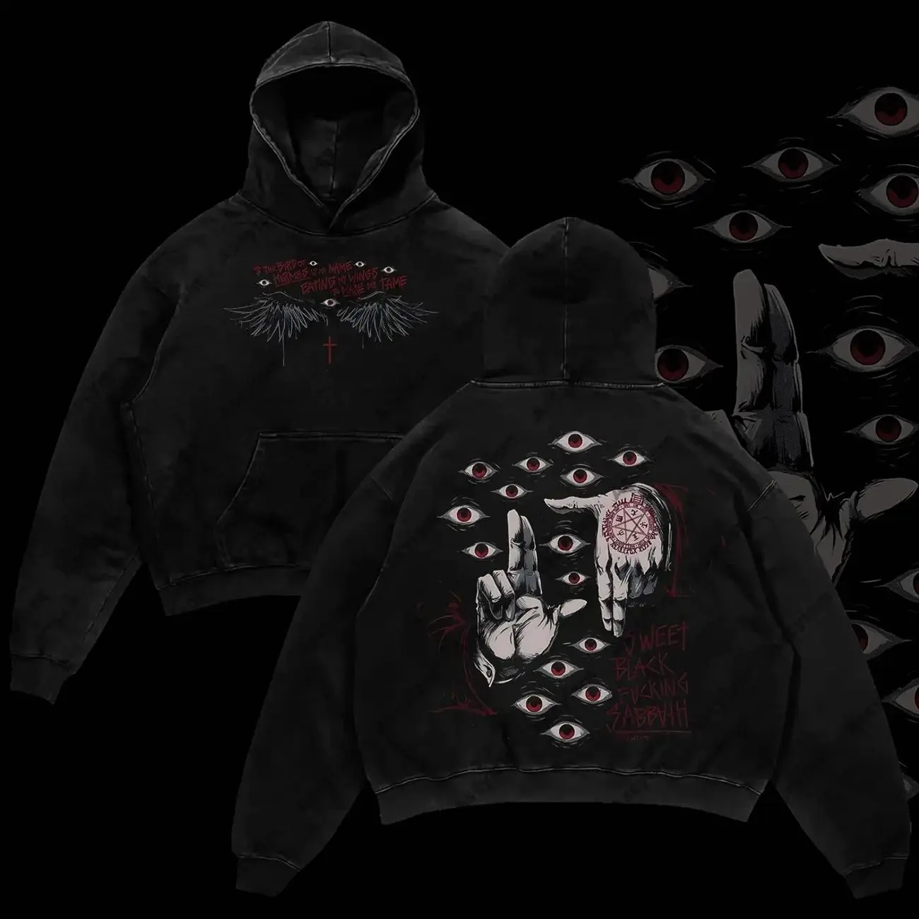 “Alucard The Wings” Hellsing Retro Vintage Unisex Oversize Anime Manga Acid Washed Heavyweight Cotton Hoodie, Anime Merch, Gift For Anime Fan XUK