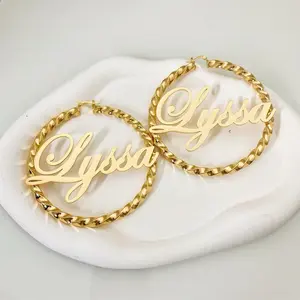 Custom Gold Nameplate Twist Hoops - Personalized Name Design for Stylish Accessories **PLEASE ADD ORDER MESSAGE ex: Name+Style+Font in message box***