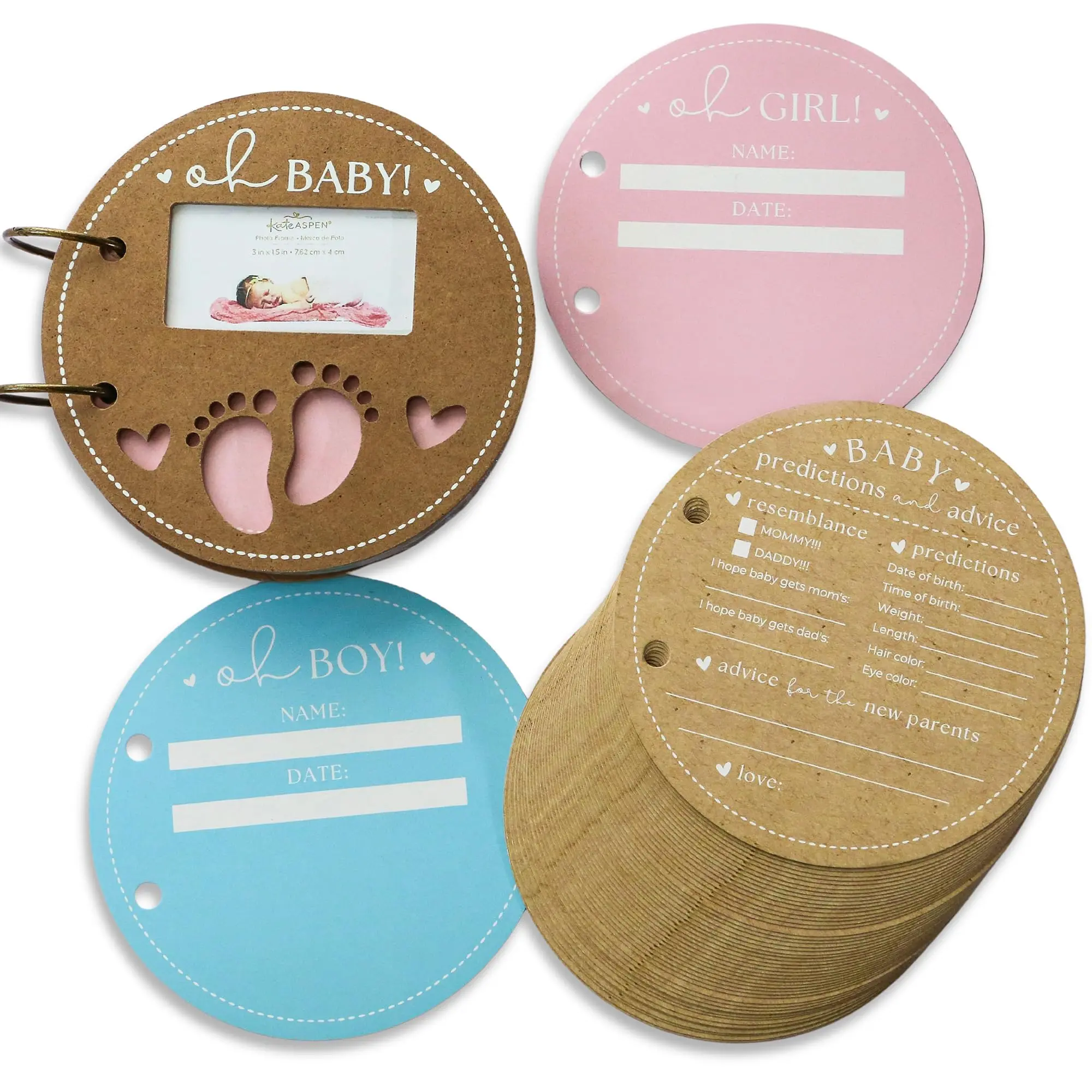 Kate Aspen Advice Book Circle Shape Baby Shower Game/Activity, One Size, Kraft Teddy Bear Prediction Card Keepsake
