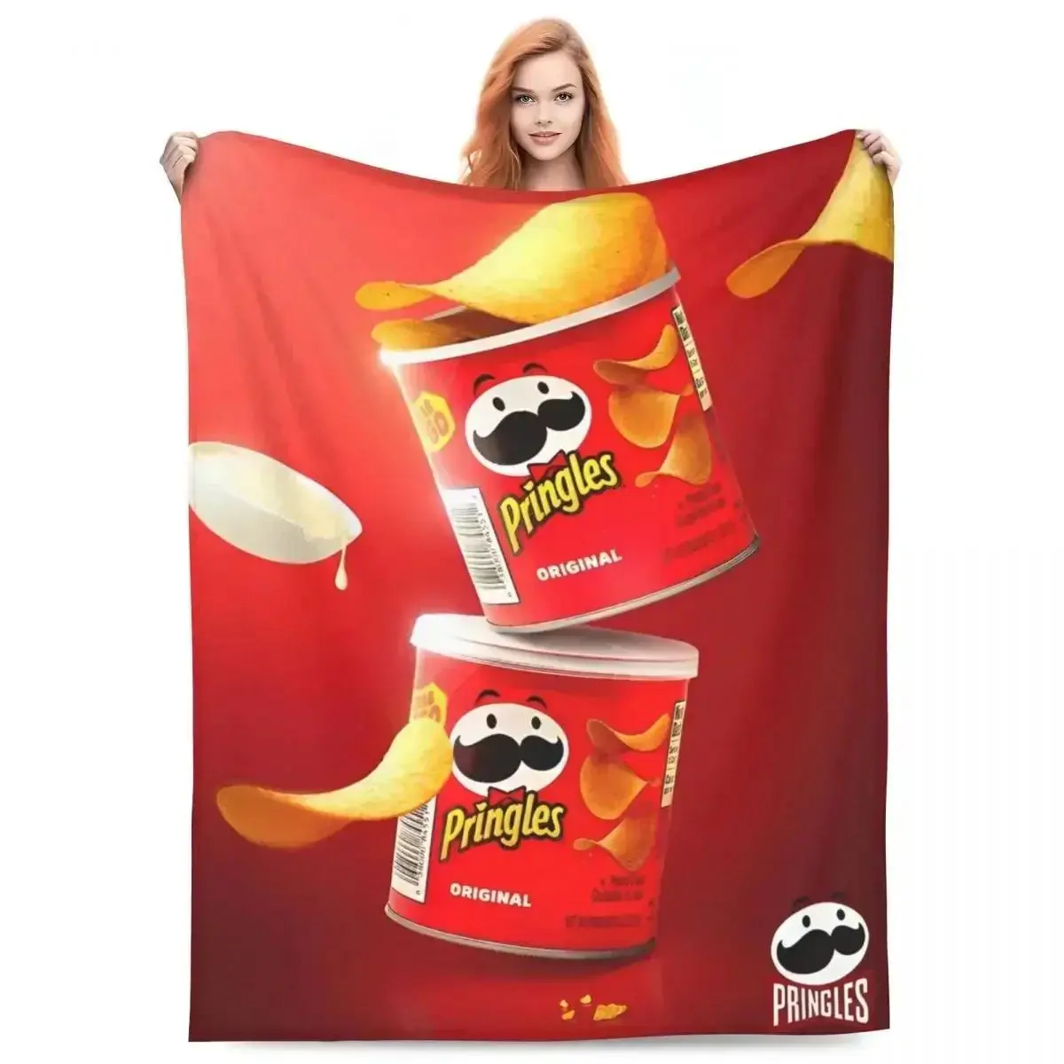 Pringles Chips Knitted Blankets Velvet Potato Snack Lightweight Thin Throw Blankets for Car Sofa Couch Bed Rug