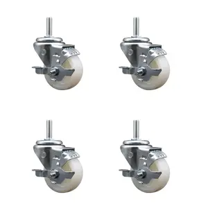 212 MAIN SCC-TS20S314-NYS-TLB-58212-4 Swivel Type Nylon Threaded Stem Caster with 3x1.25 in. White Wheels, 0.63 in. Stems, Top Brake, Low Friction - Set of 4