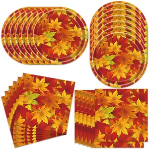 40-Piece Autumn Birthday Tableware Set Maple Leaf Plates & Napkins for Fall Celebrations
