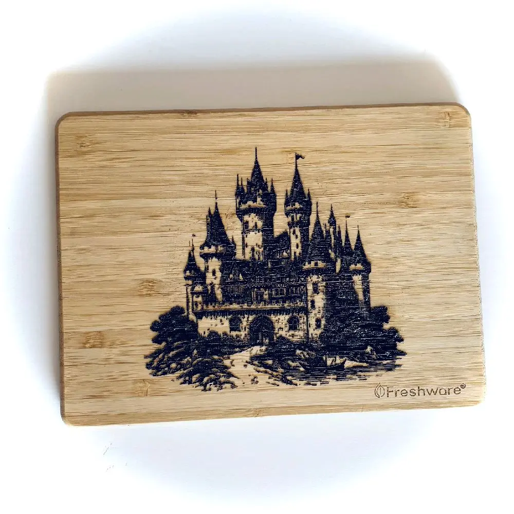 Freshwood Small Wood Cheese Board with Castle Design - Unique Wooden Cutting Board Featuring a Detailed Castle Engraving