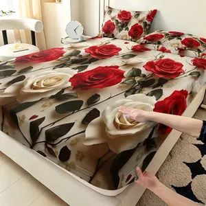3-piece vintage red and white rose bedding set, including 1 sheet and 2 pillowcases (without filling material), suitable for single beds, double beds, available in multiple sizes, perfect for bedrooms, dormitories, guest rooms and hotel apartments.