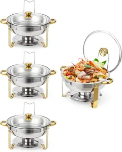 Garvee 5 QT Stainless Steel Chafing Dishes for Buffet, Set of 2 or 4, Round Food Warmers with Glass Lid, Ideal for Parties, Catering, Weddings, Banquets, and Catering Supplies