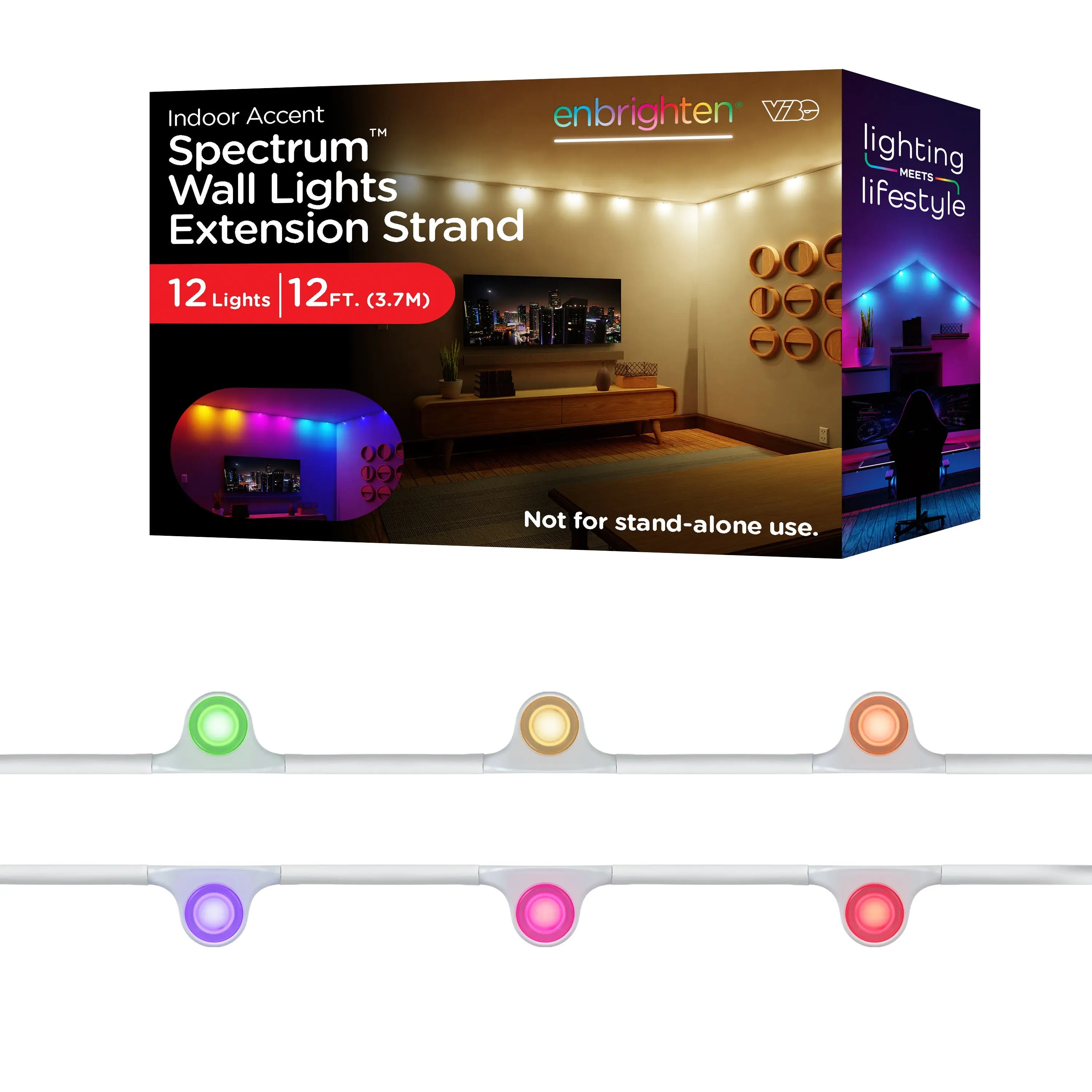 Enbrighten VIBE WiFi Spectrum Color-Changing Wall Lights Extension Strand, 12ft. White Cord
