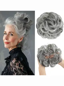Messy Bun Hair Piece Wavy Curly Scrunchies Human Hair Chignon Ponytail Hair Extensions Thick Updo Hairpieces for Women Dark Grey