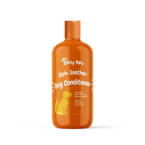 Zesty Paws Itch-Soother Dog Conditioner with Oatmeal Shea Butter & Aloe Vera for All Breeds Gentle Detangling & Skin Health Support