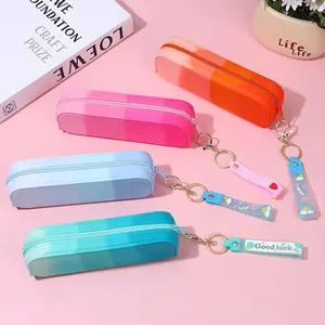 New Rectangular Pencil Case Gradient Silicone Multi-Functional Storage Box Makeup Brush Data Cable Stationery Organizer Simple Order Aesthetic Design