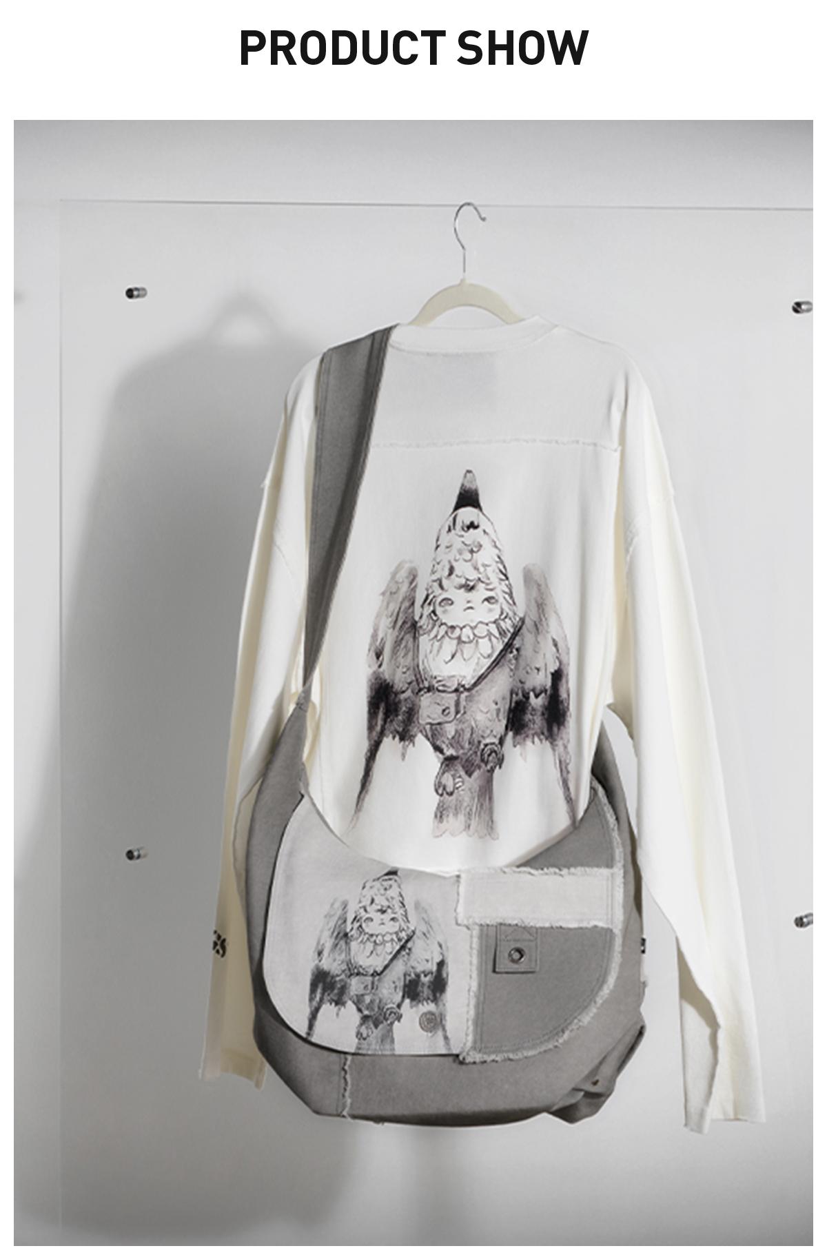 POP MART Hirono × Leah Dou In the Air Fermented Washed Long-Sleeve T-Shirt White