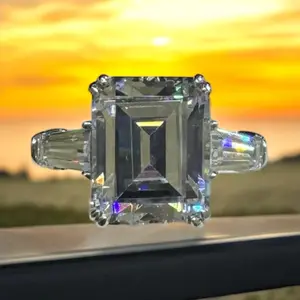 Sterling Silver Crystal Ring 10x 8 mm