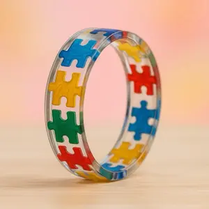 Resin Autism Awareness Ring - Colorful Design with Pieces of a Puzzle, Ideal for Supporting Autism Awareness