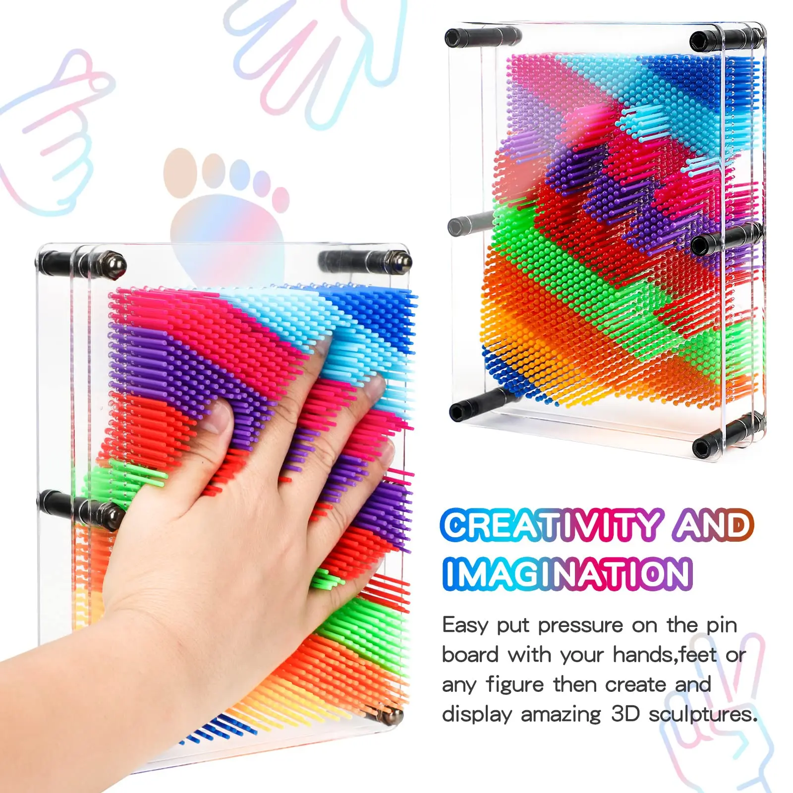 3D Clone Metal Pin Antistress Sensory Stress Reliever Art Clone Hand Shape Model Toys Pinscreen Needle Board Sculptures Painting Carving Pinart Gift Sensory Fidget Tools