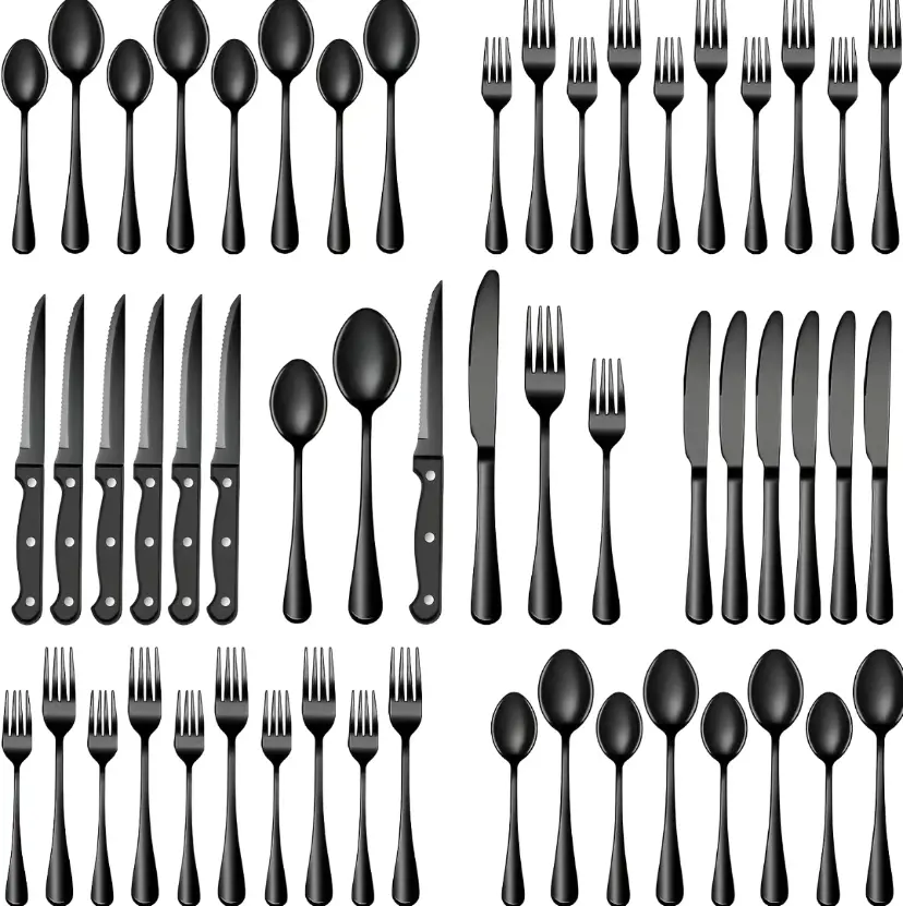 48-piece black stainless steel tableware, without gift box packaging