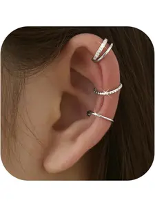 3Pcs Ear Cuff Earrings for Women Fashionable Earrings Non Piercing Jewelry Golden Plated Ear Cuffs Clip on Cartilage Earrings Adjustable Fake Earring Lightweight Trendy Jewelry