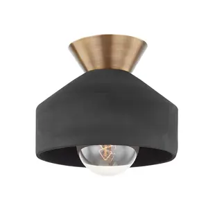 Covina Ceiling Light - Large Ceramic Black Shade with Patina Brass Collar for Modern Organic Style