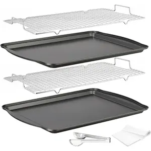 Baking Sheet with Rack Set, Carbon Steel Cookie Sheets for Baking, Multipurpose Cooking Sheet Pan, Cooling Rack, Nonstick Baking Pans, Dishwasher Safe, Size 17 x 12 x 0.8 Inches