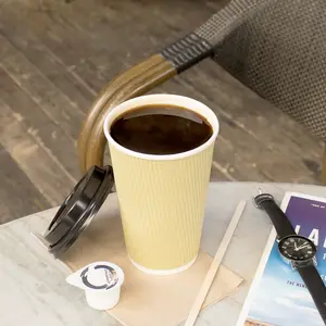 [500 ct] 16 oz Paper Coffee Cups | Ripple | 90 mm | Kraft