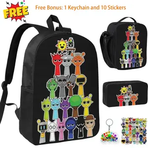 3pcs Sprunki Backpack Set for Girls & Boys Sprunki plush Laptop School Bag with Insulated Lunch Bag & Pencil Pouch Popular Sprunki toys Daypack for Teens, Students & Office Workers