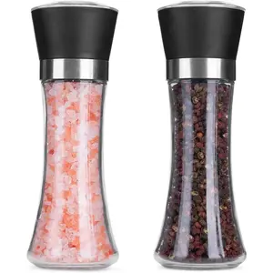 Hotder Premium Pepper and Salt Grinder Set of 2-Refillable Coarseness Adjustable Pepper Mill Shaker with Glass Body for Home,Kitchen(Two Pack)