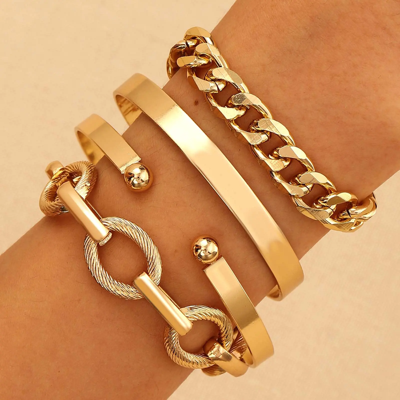 [2026 New Offer] New Combination Set Bracelet Four-piece Set Punk Hip-hop Creative Bracelet Set Hand Jewelry Gift All-match Fashion Creative Design