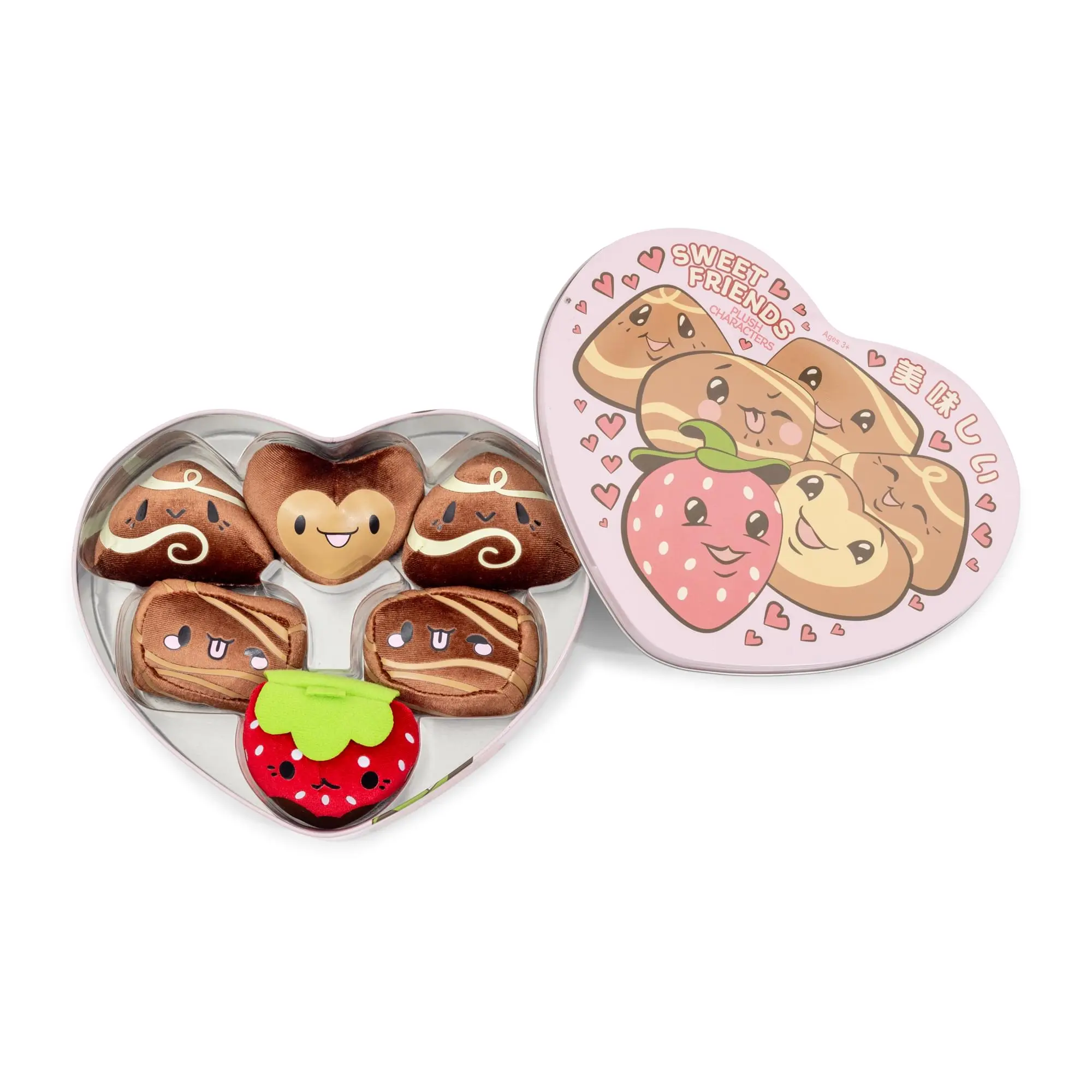 MochiOshis Mochi Shaped Stuffed Toys, 6-Piece Chocolate-Themed Plush Toy Set with Storage Tin, Sweet
