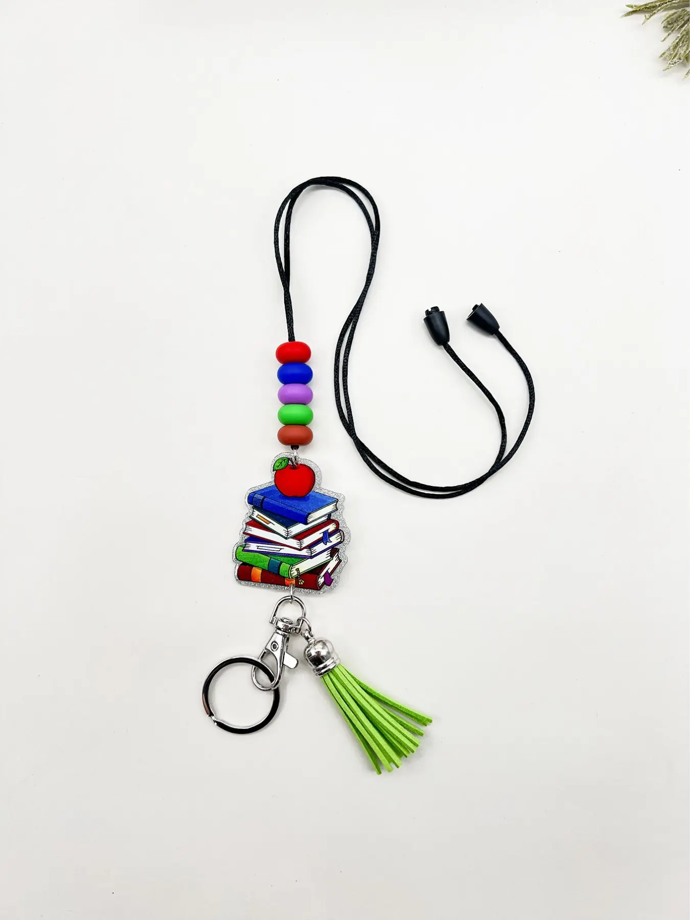 Rainbow Beaded Teacher Lanyard with Acrylic Stationery Charm & Tassel Trendy Keychain, Keyring, Stationery Theme Colorful Back to School Gift for Educators, Gift for Teachers, Keychain Accessories