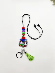 Rainbow Beaded Teacher Lanyard with Acrylic Stationery Charm & Tassel Trendy Keychain, Stationery Theme Colorful Back to School Gift for Educators, Gift for Teachers, Keychain Accessories