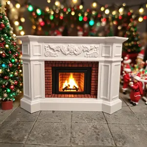European Style Miniature Fireplace with White Mantel & Black Hearth Insert - Intricate Carved Dollhouse Heater, Realistic Flame Effect, Durable Construction for Christmas Room Decor, Miniature Fireplace for Dollhouse Accessories