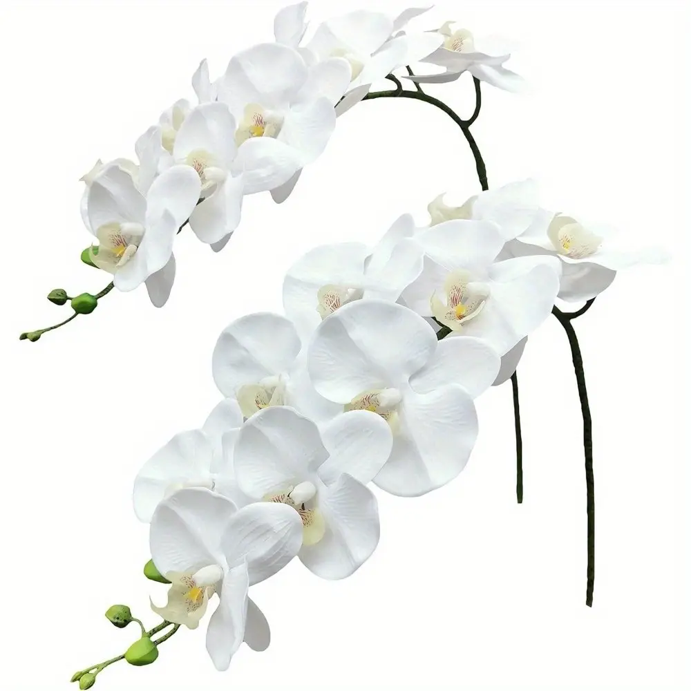 18 flowers, Artificial decorative flowers, Two bouquets of artificial white orchids, with latex imitation flowers. Suitable for tall vases, weddings, home decoration, parties