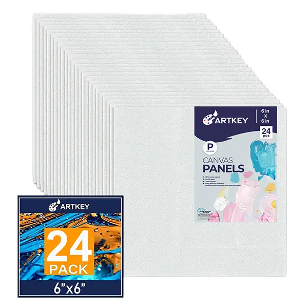 Canvas Panels 6x6 Inch 24-Pack, 10 oz Primed 100% Cotton White Blank Small Canvases for Painting, Square Flat Canvas Board for Oil Acrylics Watercolor & Tempera Paints