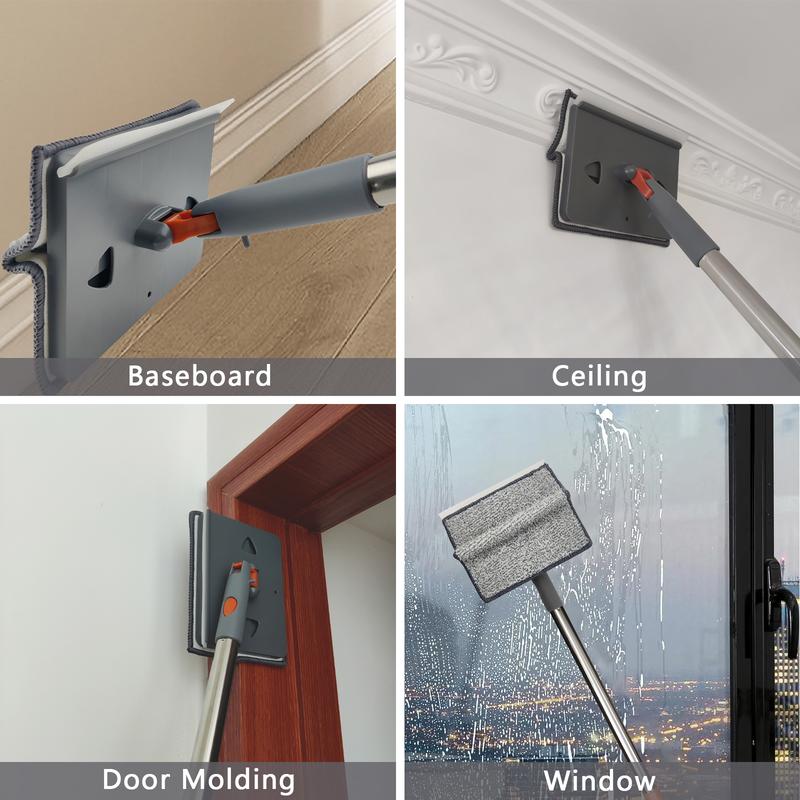 【Black Friday】Baseboard Cleaner Tool With Long Handle Wall Cleaner Mop With Extendable Handle 6 Reusable Mop Pads Duster Cleaning Tools For Baseboard Floor Door Molding Skirting Board Ceiling Wall Window Tile Adjustable,Christmas Gift