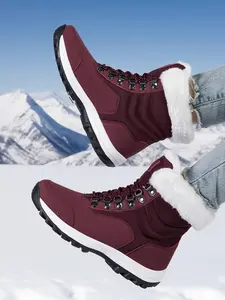 Women's High-Top Warm Hiking Boots, Fall Winter Waterproof Anti-Slip Outdoor Shoes, Fleece Lined, Windproof, Casual Daily Wear