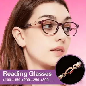 GIGULA Women's 3-in-1 Reading Glasses,  1.0 to  4.0 Prescription, Lightweight ComputerReading Glasses, Round/Rectangular Frames, Pink and Gold Tones, Non-Glasses, for Digital Screens, Books, TV - Fashionable Practicalday Glasses