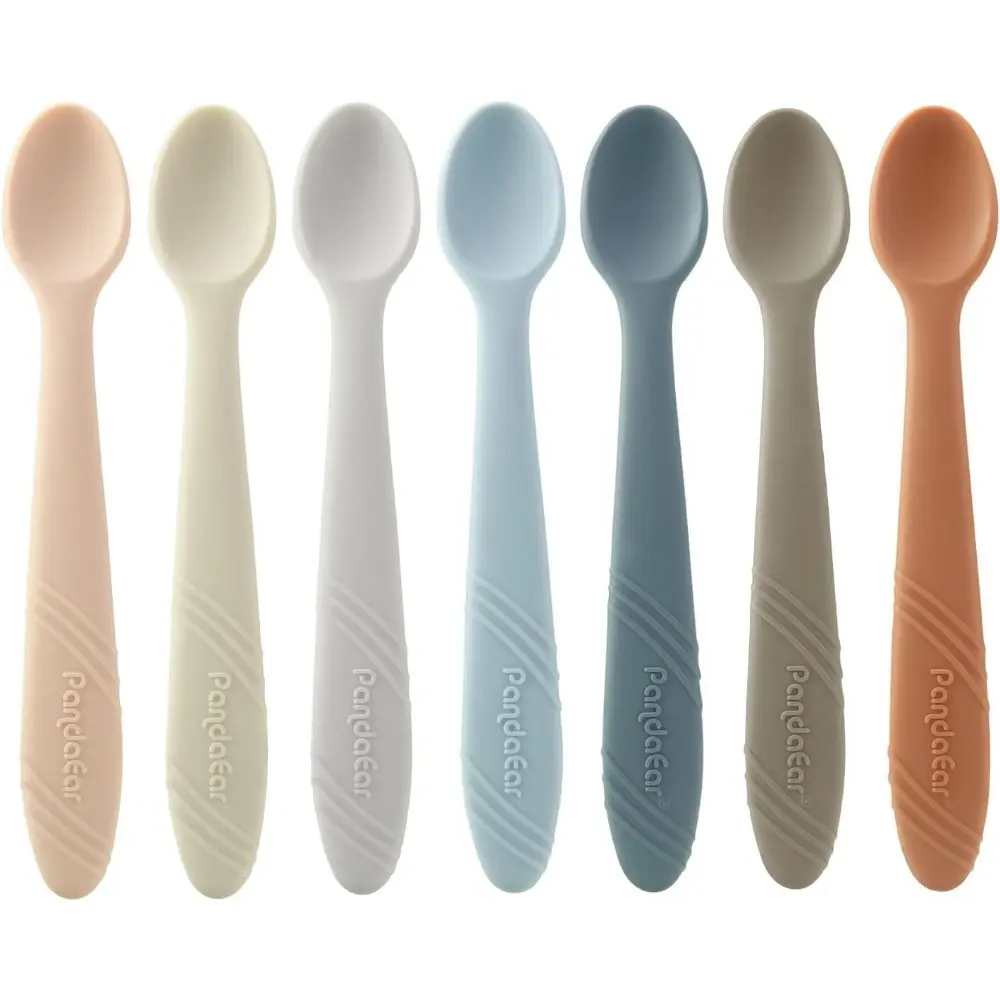 7 Pack Silicone Baby Feeding Spoons, First Stage Training Spoon Infant Utensils Feeding Supplies, BPA Free Gum-Friendly Soft Tip Baby Led Weaning Spoon