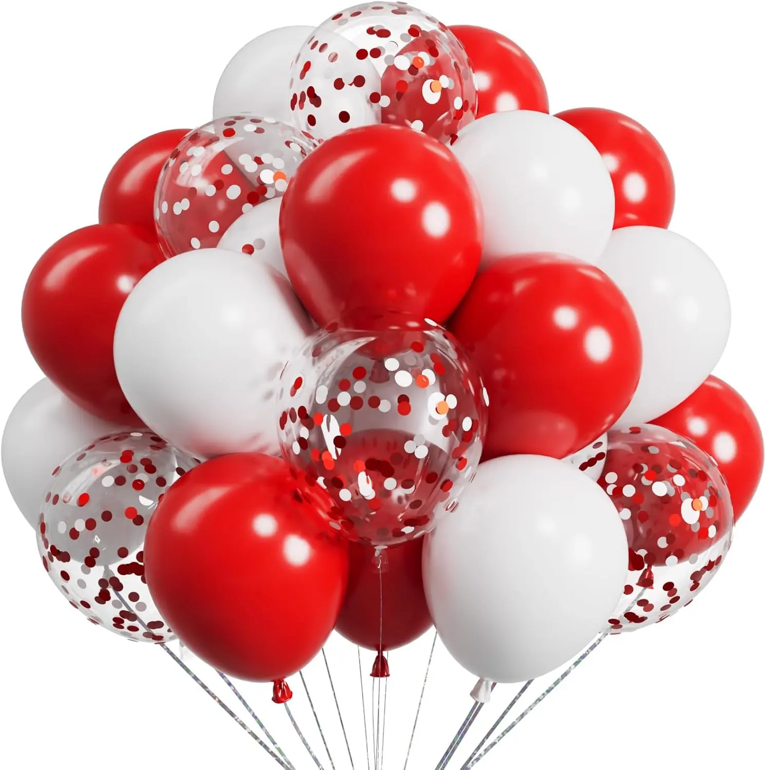 Metallic Red and White Balloons 12Inch 73 count White Red Confetti Latex Balloons Shiny Helium Balloon Set for Birthday Anniversary Graduation Party Decorations