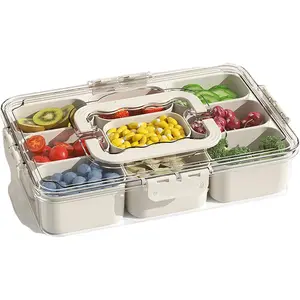Divided Veggie Tray with Lid and Handle 9 Compartment Serving Tray with Dividers Portable Travel Snack Containers Stackable Snackle Box Charcuterie Container for Fruit,Vegetable,Salad (9 Containers)
