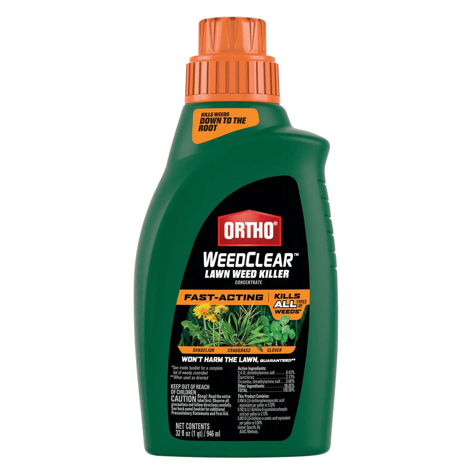 32 fl oz Lawn Weed Killer Concentrate, Covers Up to 5,000 Sq. Ft., Controls Crabgrass, Dandelion & Over 200 Broadleaf Weeds, Rainproof Formula